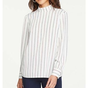 Ann Taylor Factory Mock Neck Blouse in Pinstripe